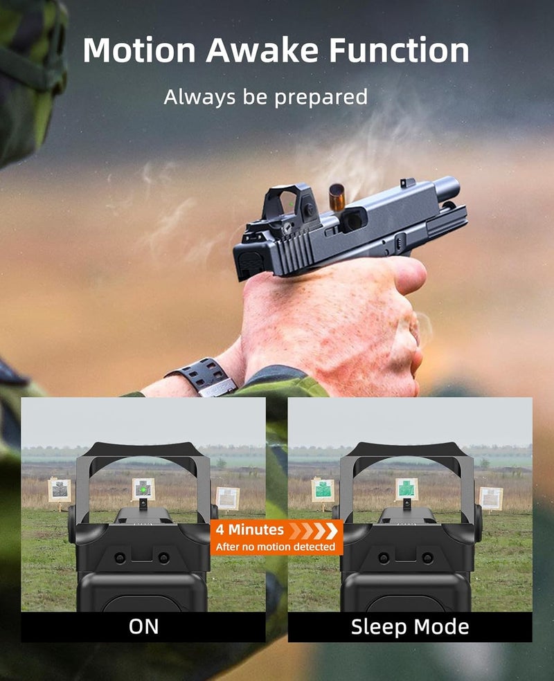 EZshoot Full Sized Red/Green Dot Motion Awake Optic for Pistols, 2MOA Dot, 12 Brightness Adjustment Red/Green Dot Scope, Suitable for RMR, Open Reflex Optics with Adapter Plate for MOS and Picatinny. - Image 3